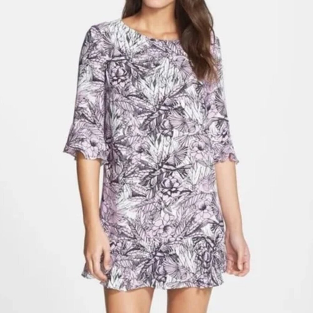 FRENCH CONNECTION Flight of Fancy Floral Ruffle Mini Dress Lilac Lavender Purple